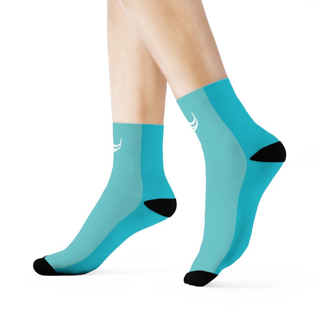 WakeForce Branded Crew Socks, Serenity and Aqua